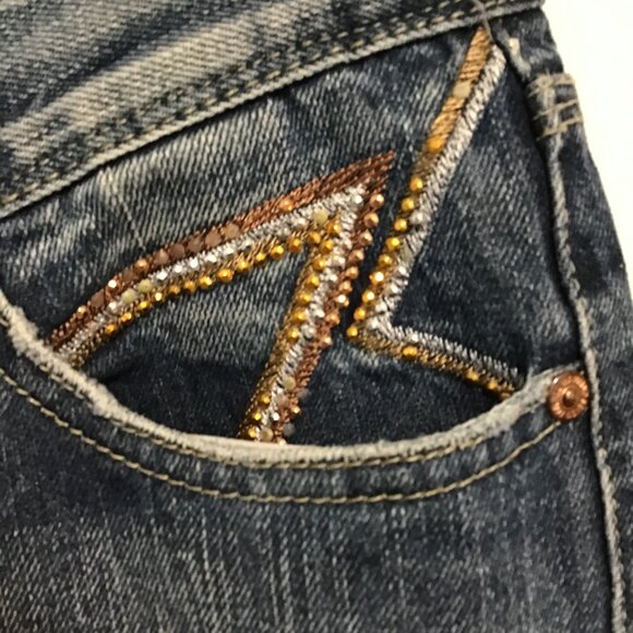 7 For All Mankind Flynt Jeans with Rhinestone Pockets and Raw Hem Size 30 - Picture 4 of 13